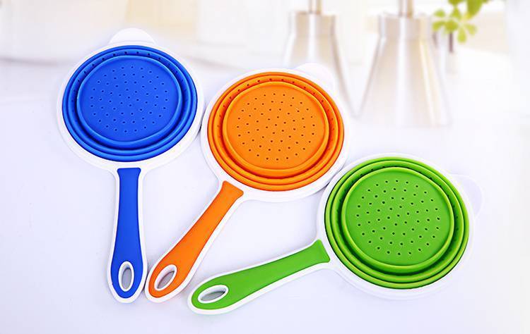 硅膠折疊漏勺-創意硅膠折疊瀝水籃-可伸縮食品級硅膠折疊漏勺 硅膠折疊漏勺-創意硅膠折疊瀝水籃-可伸縮食品級硅膠折疊漏勺